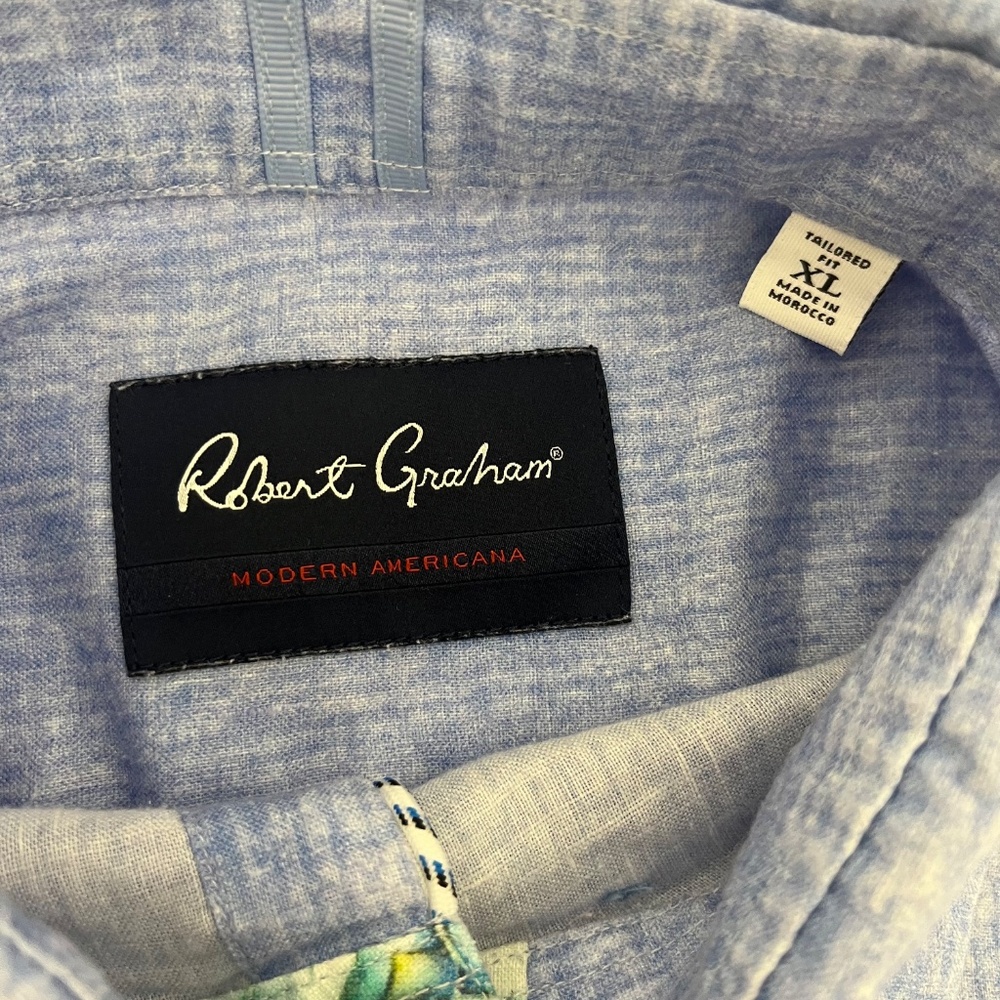 Robert Graham Mens X-Large Button‎ Up Shirt Blue Tailored Fit Short Sleeve - Picture 2 of 11